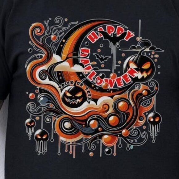 Happy Halloween Moon & Pumpkin T-Shirt - Spooky Trick or Treat - Picture 2 of 4